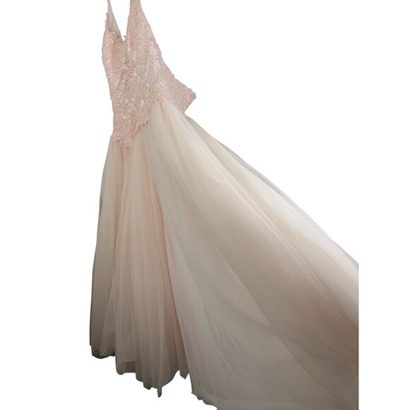 14W Davids Bridal Pink Halter Formal Gown Bead Floral Lace Tulle Dress 96280 - Picture 10 of 12